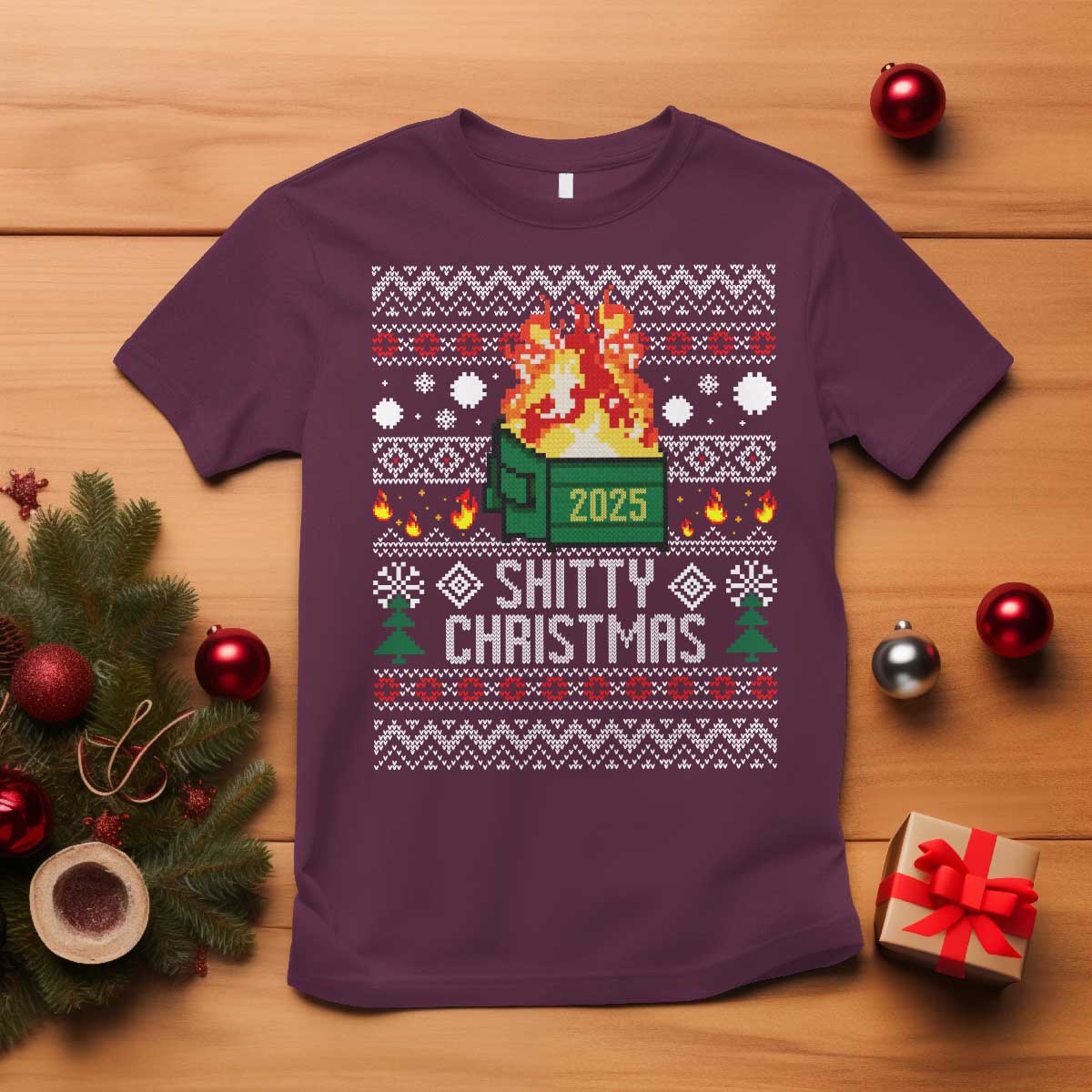 Funny Xmas Lil Dumpster Fire T Shirt Shitty Christmas Festive Holiday - Wonder Print Shop