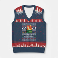 Funny Xmas Lil Dumpster Fire V-Neck Knit Sweater Vest Shitty Christmas Festive Holiday - Wonder Print Shop