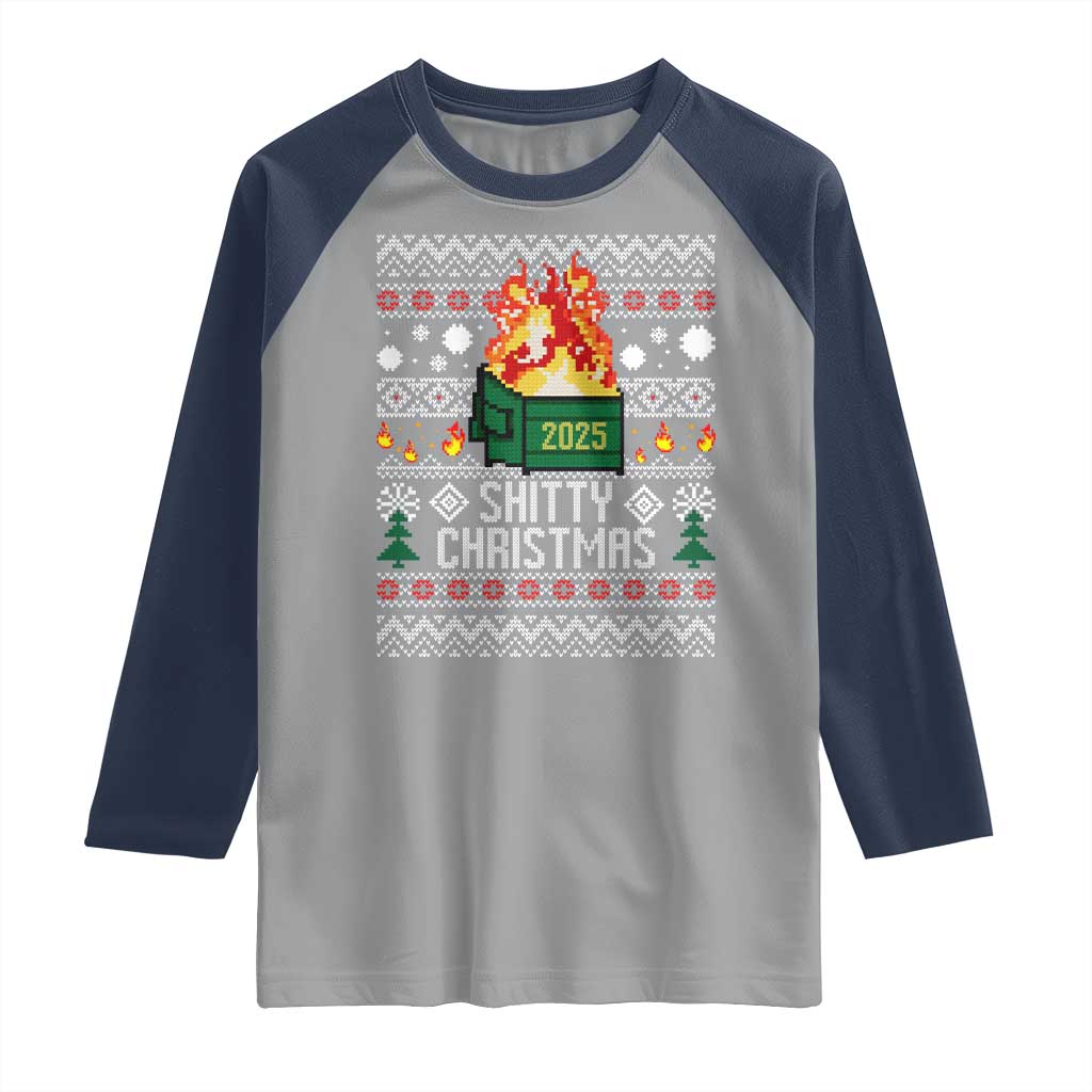 Funny Xmas Lil Dumpster Fire Raglan Shirt Shitty Christmas Festive Holiday - Wonder Print Shop