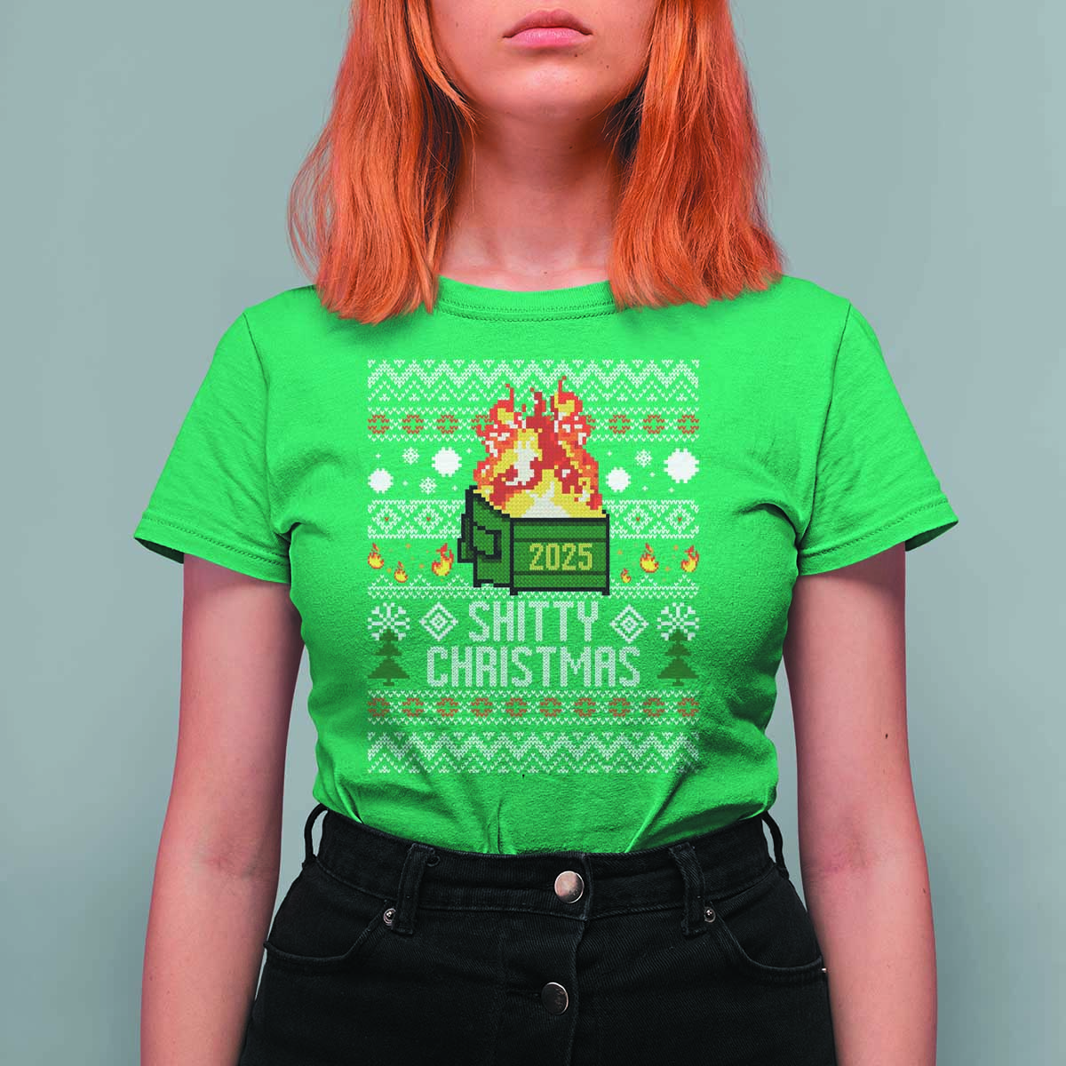 Funny Xmas Lil Dumpster Fire T Shirt For Women Shitty Christmas Festive Holiday - Wonder Print Shop