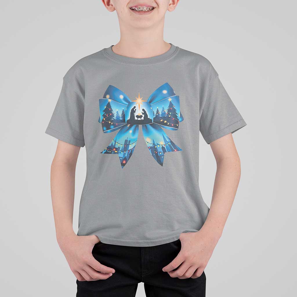 Jesus God Nativity Scene Coquette Bow Christmas T Shirt For Kid - Wonder Print Shop