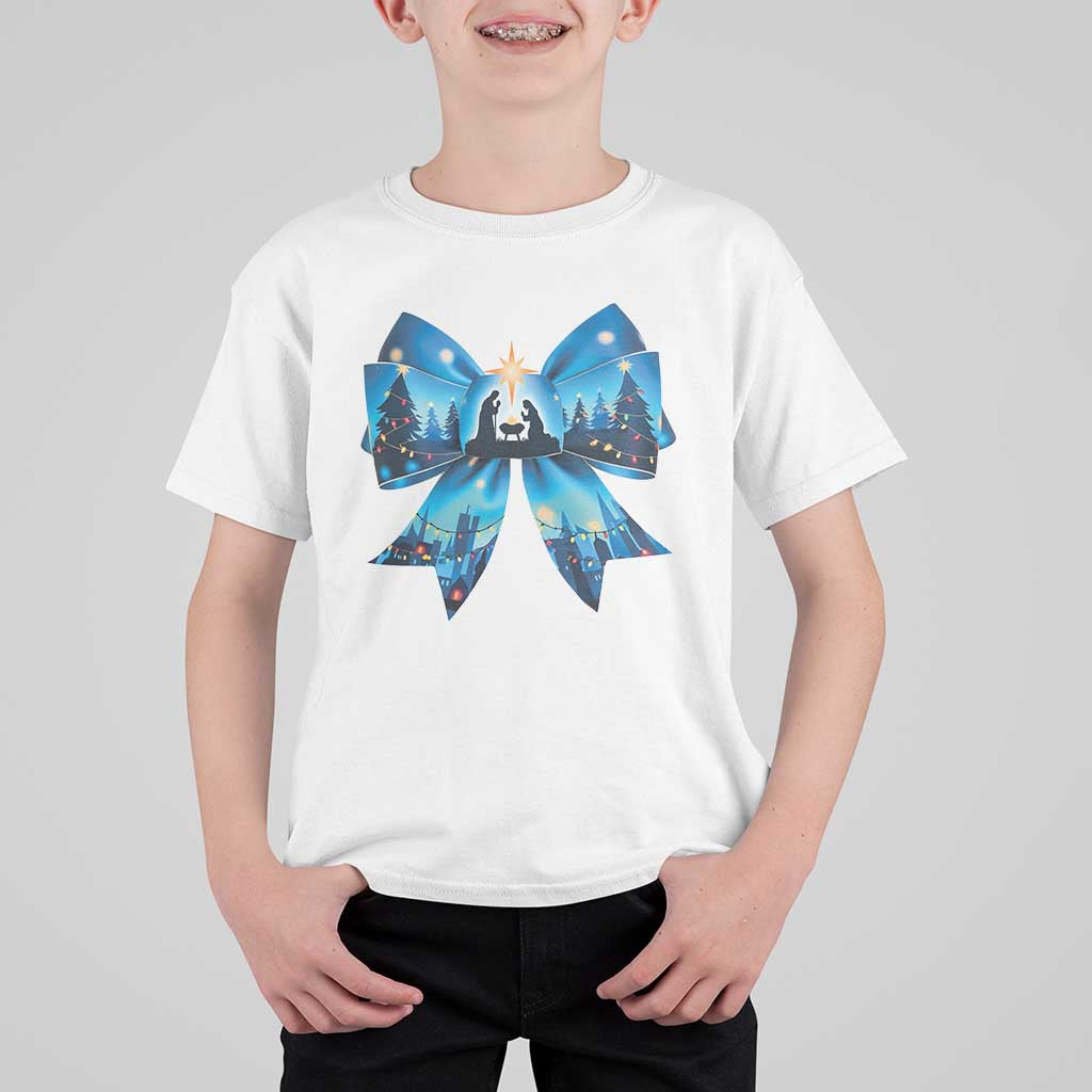 Jesus God Nativity Scene Coquette Bow Christmas T Shirt For Kid - Wonder Print Shop