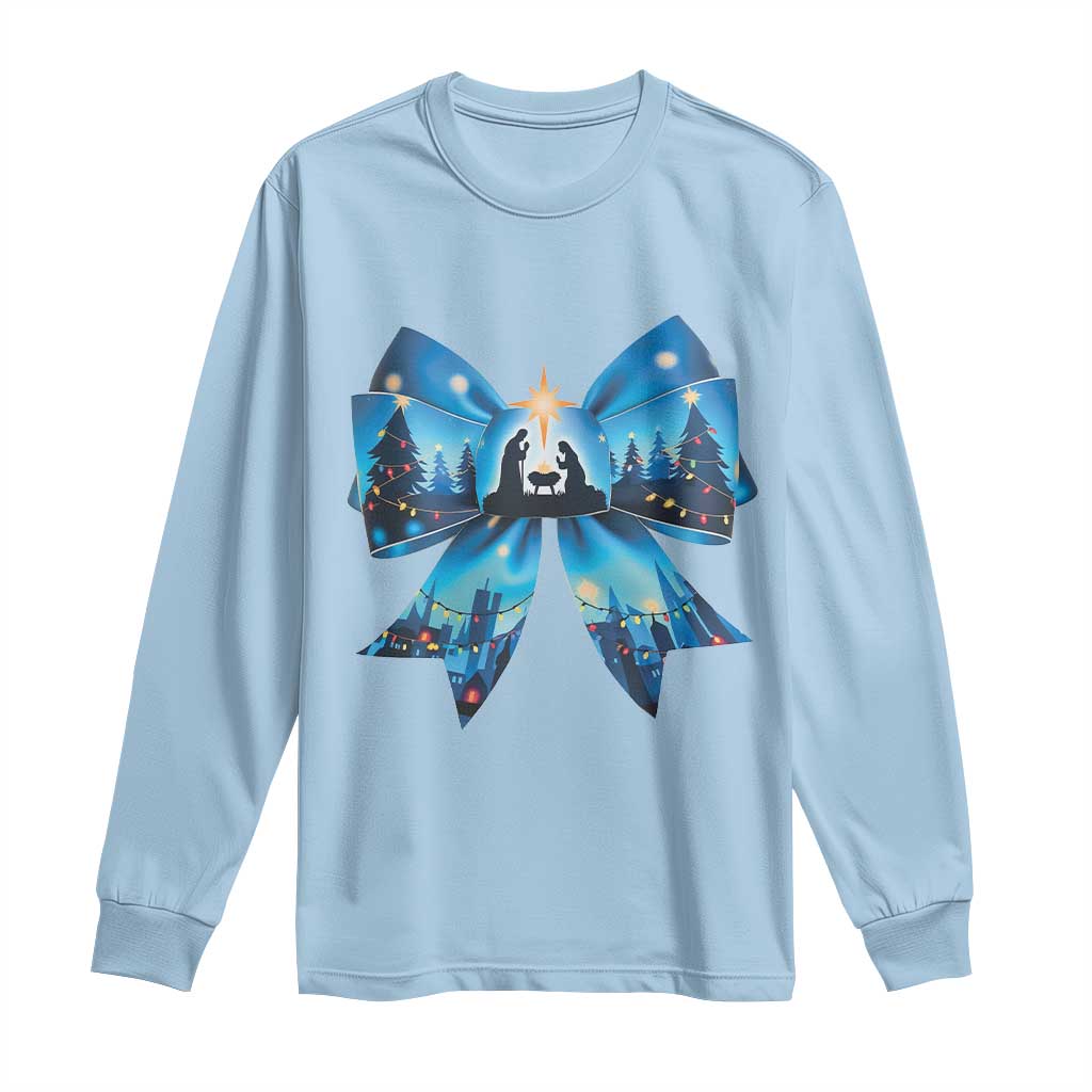 Jesus God Nativity Scene Coquette Bow Christmas Long Sleeve Shirt