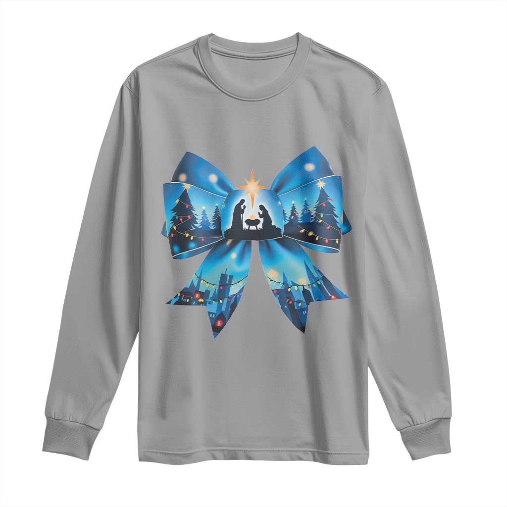 Jesus God Nativity Scene Coquette Bow Christmas Long Sleeve Shirt