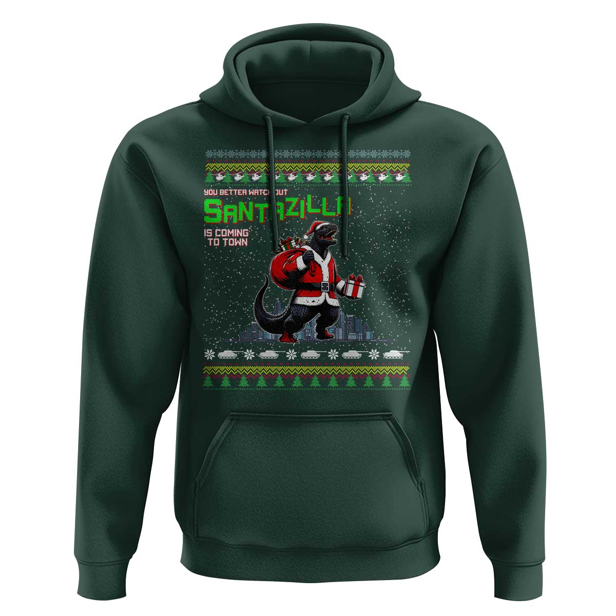 Funny Christmas Santa Godzilla Hoodie You Better Watch Out Santazilla Is Coming To Town
