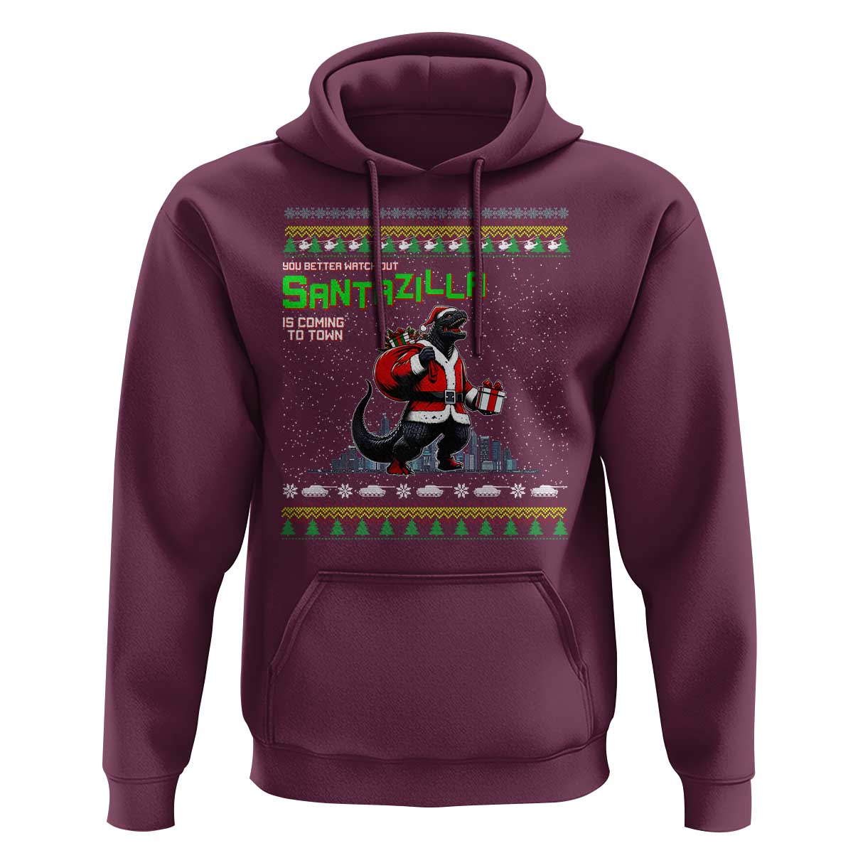 Funny Christmas Santa Godzilla Hoodie You Better Watch Out Santazilla Is Coming To Town