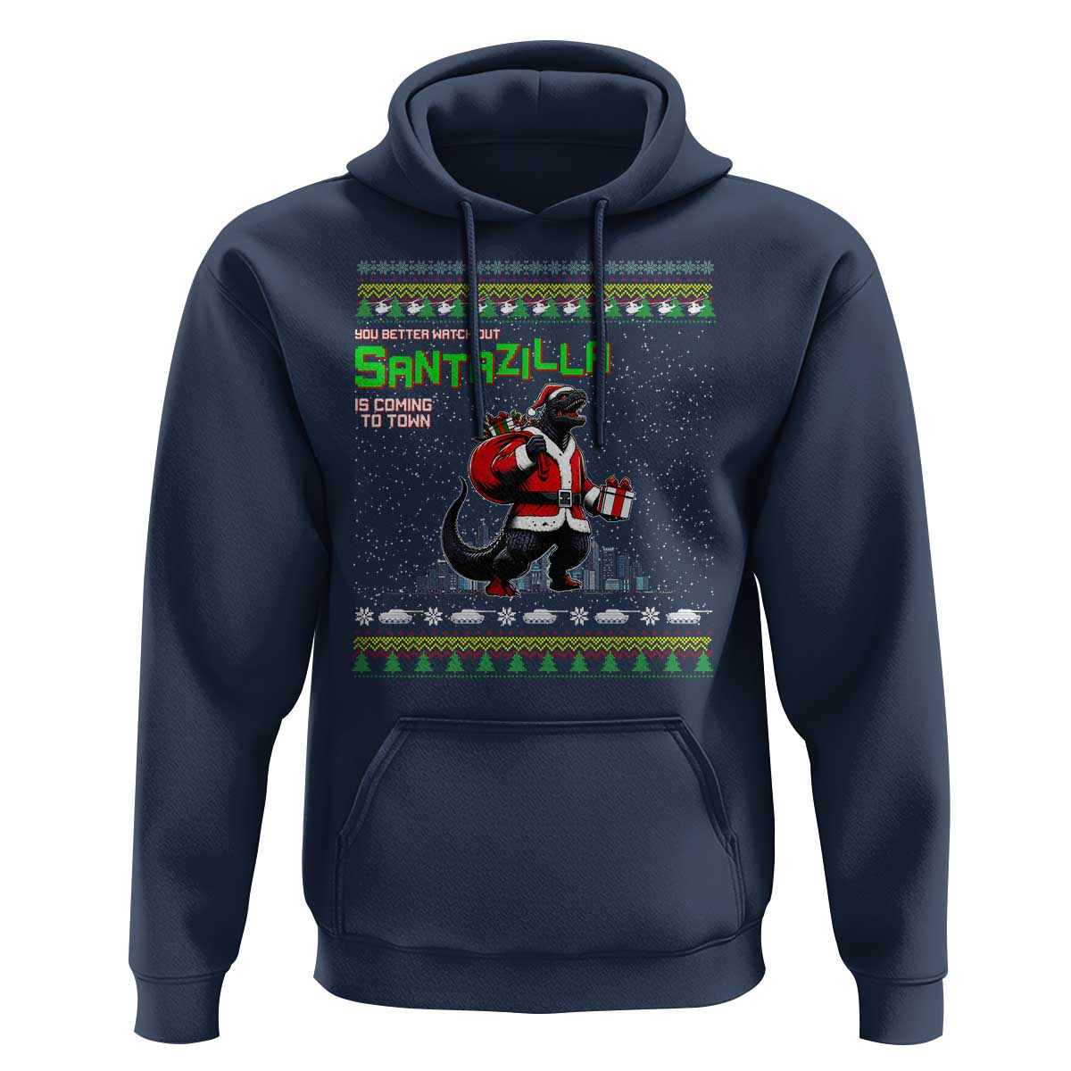 Funny Christmas Santa Godzilla Hoodie You Better Watch Out Santazilla Is Coming To Town