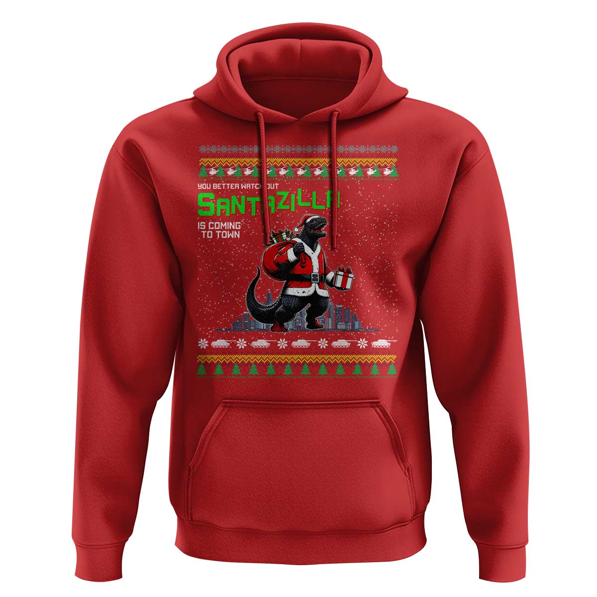 Funny Christmas Santa Godzilla Hoodie You Better Watch Out Santazilla Is Coming To Town