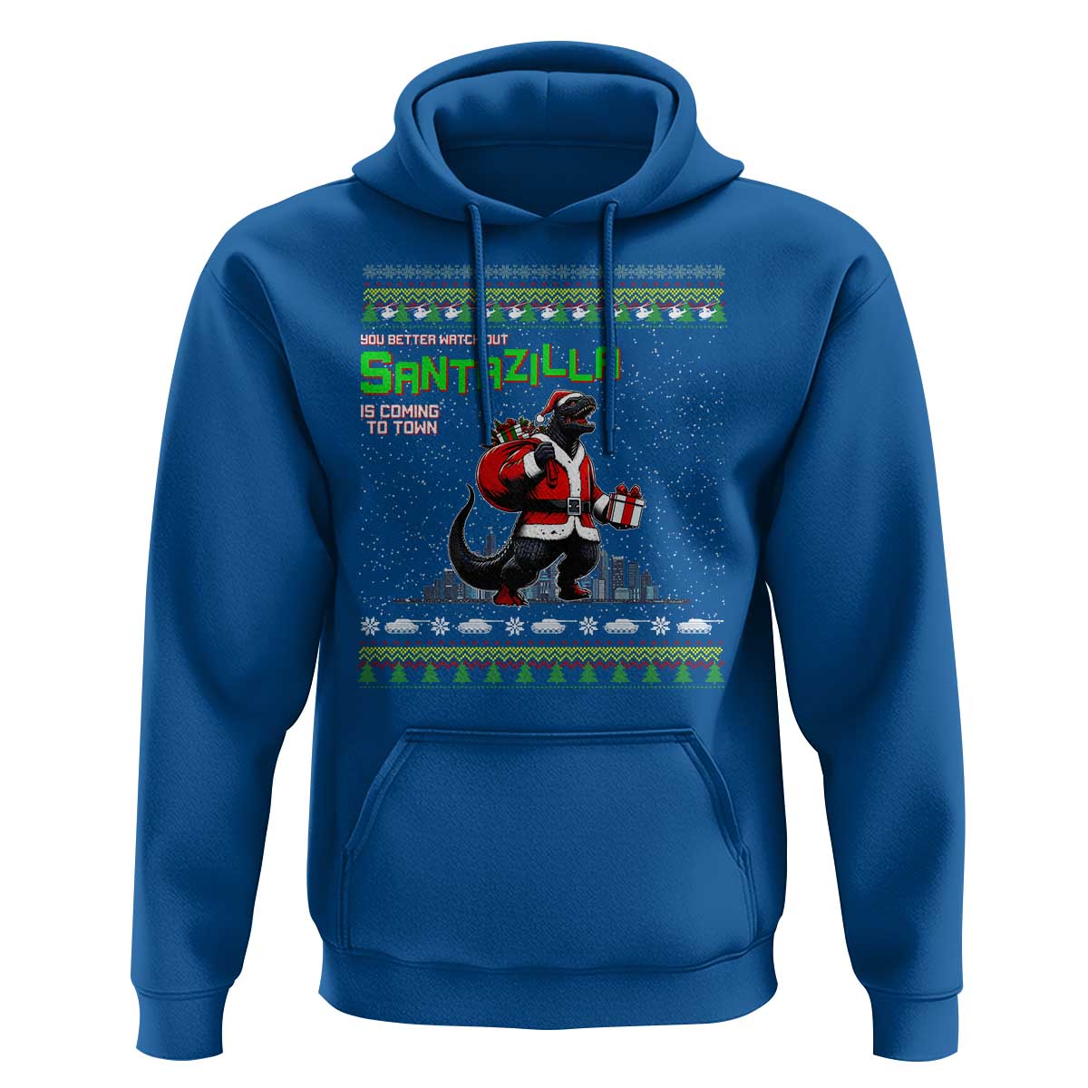 Funny Christmas Santa Godzilla Hoodie You Better Watch Out Santazilla Is Coming To Town