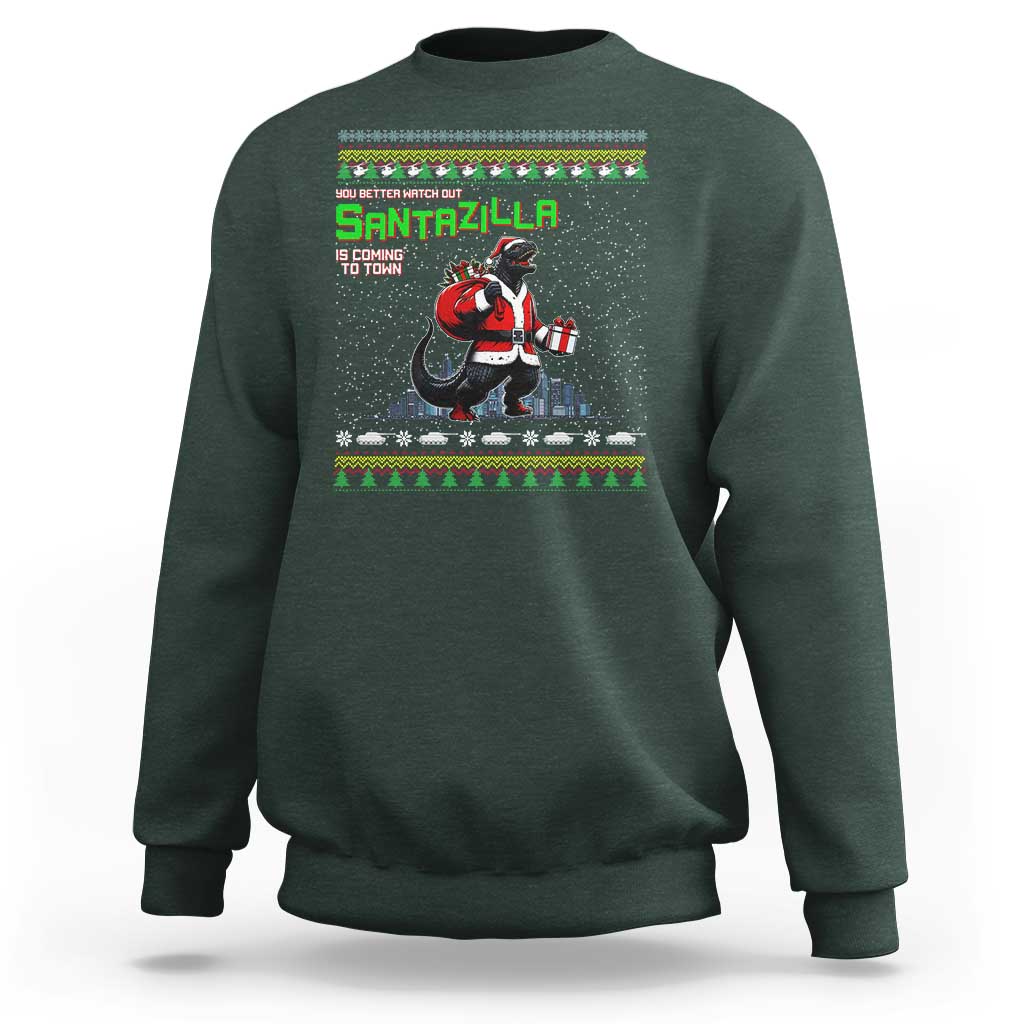 Funny Christmas Santa Godzilla Sweatshirt You Better Watch Out Santazilla Is Coming To Town - Wonder Print Shop