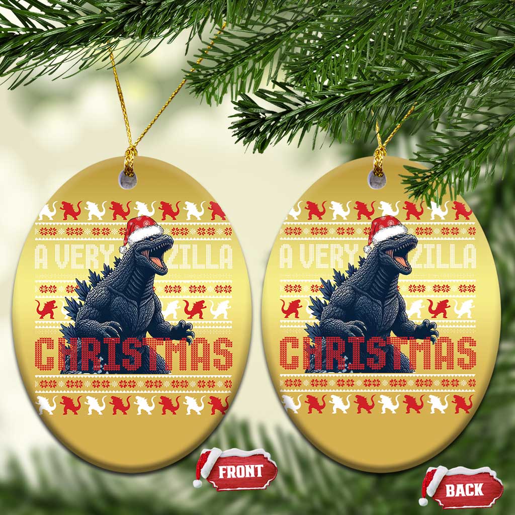 Funny Xmas Santa Godzilla Christmas Ornament A Very Godzilla Xmas Japanese Monster - Wonder Print Shop