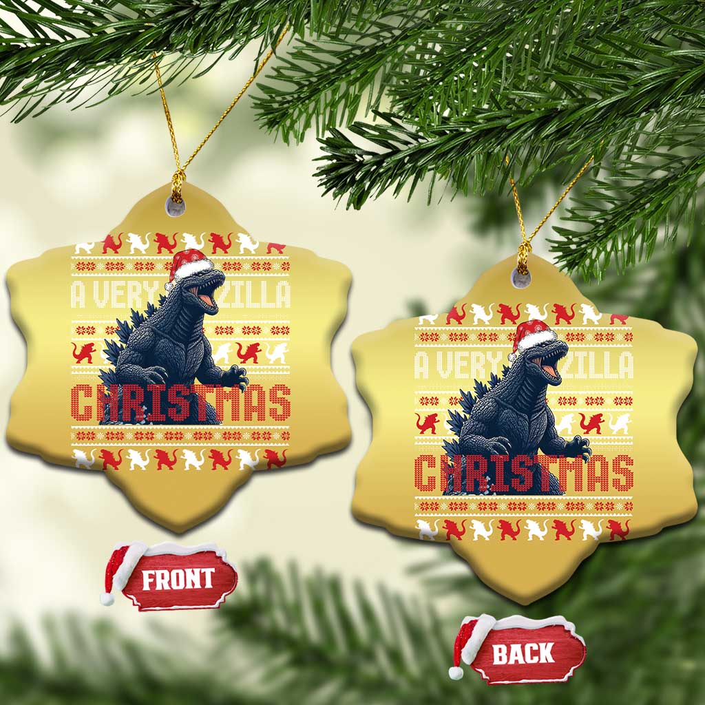 Funny Xmas Santa Godzilla Christmas Ornament A Very Godzilla Xmas Japanese Monster - Wonder Print Shop