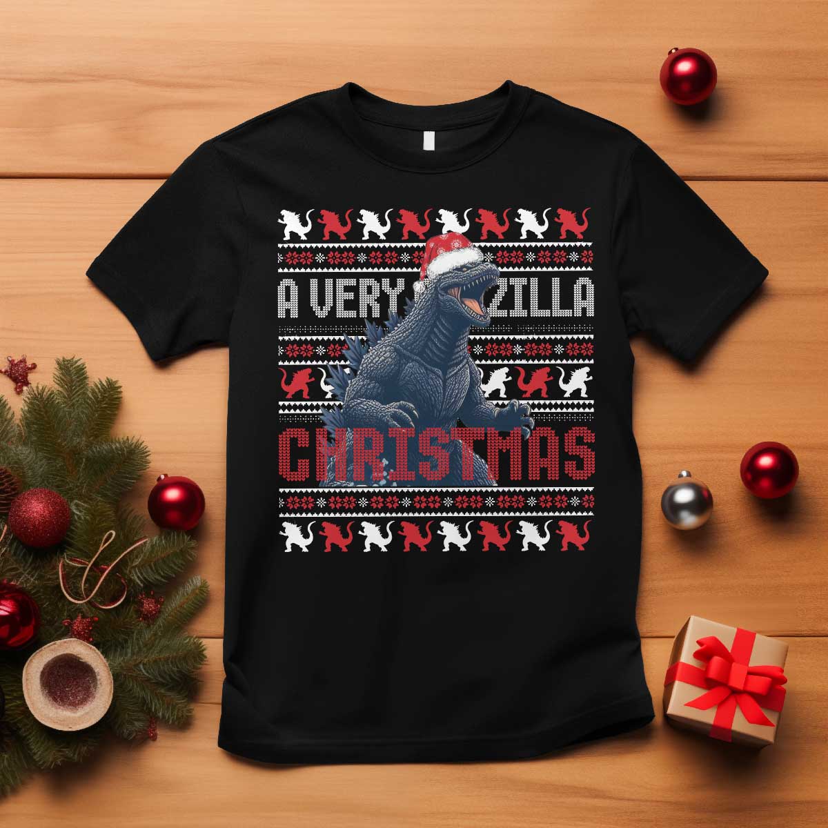 Funny Christmas Santa Godzilla T Shirt A Very Godzilla Xmas Japanese Monster - Wonder Print Shop