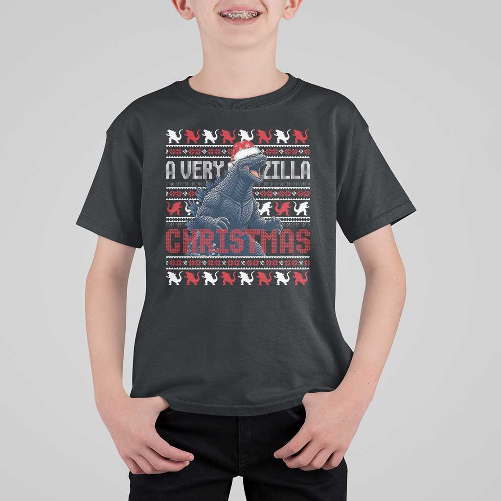 Funny Christmas Santa Godzilla T Shirt For Kid A Very Godzilla Xmas Japanese Monster - Wonder Print Shop