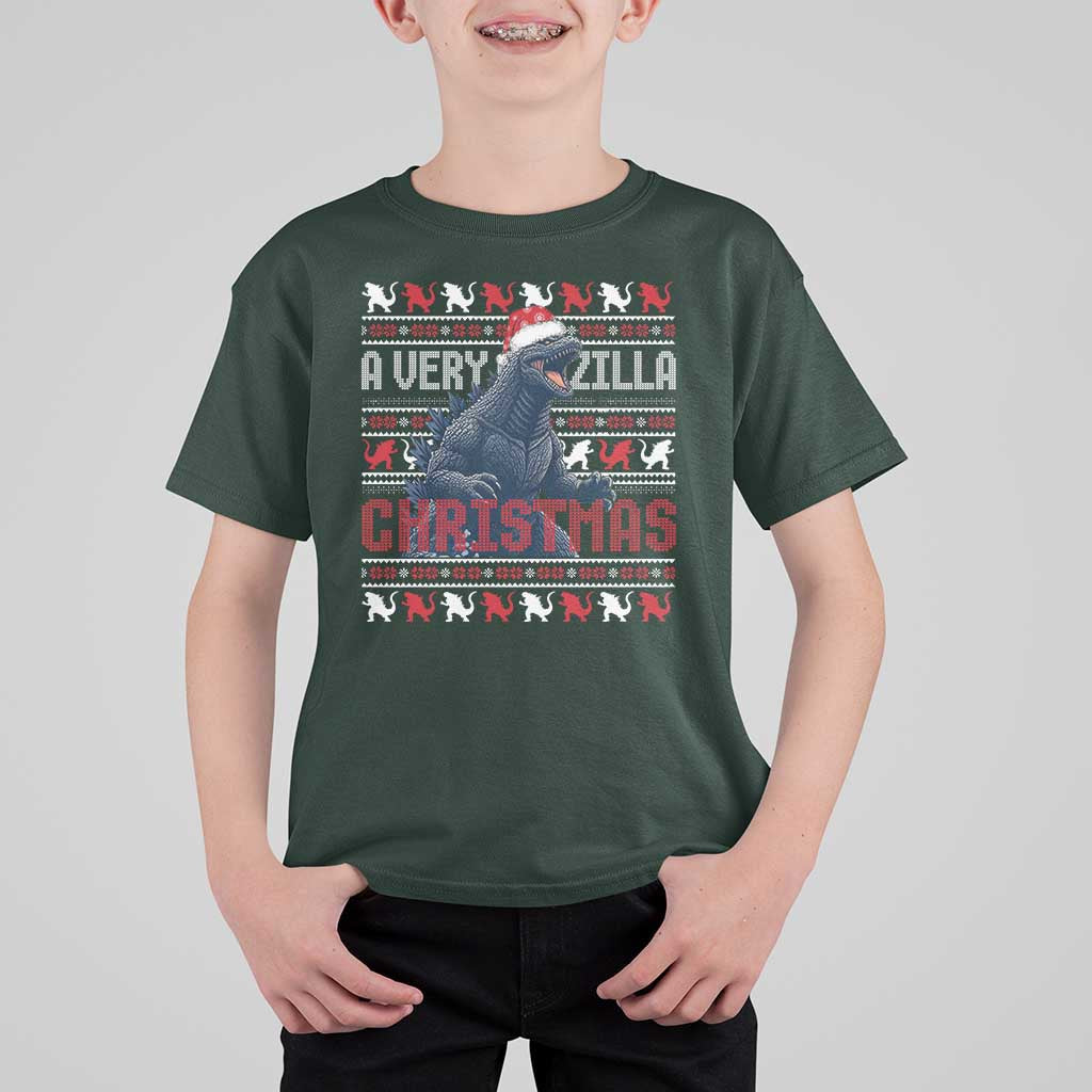 Funny Christmas Santa Godzilla T Shirt For Kid A Very Godzilla Xmas Japanese Monster - Wonder Print Shop