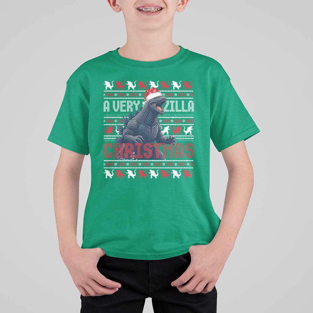 Funny Christmas Santa Godzilla T Shirt For Kid A Very Godzilla Xmas Japanese Monster - Wonder Print Shop