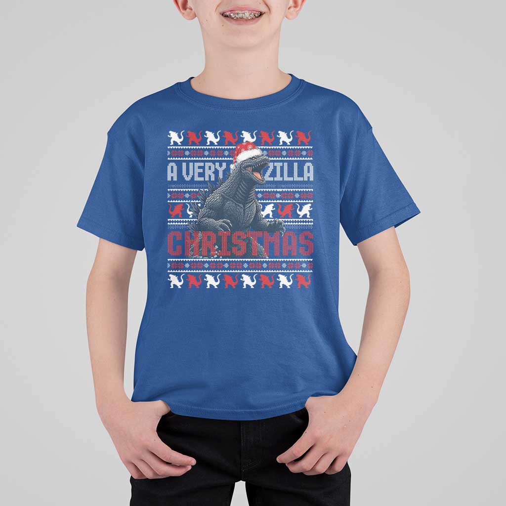 Funny Christmas Santa Godzilla T Shirt For Kid A Very Godzilla Xmas Japanese Monster - Wonder Print Shop