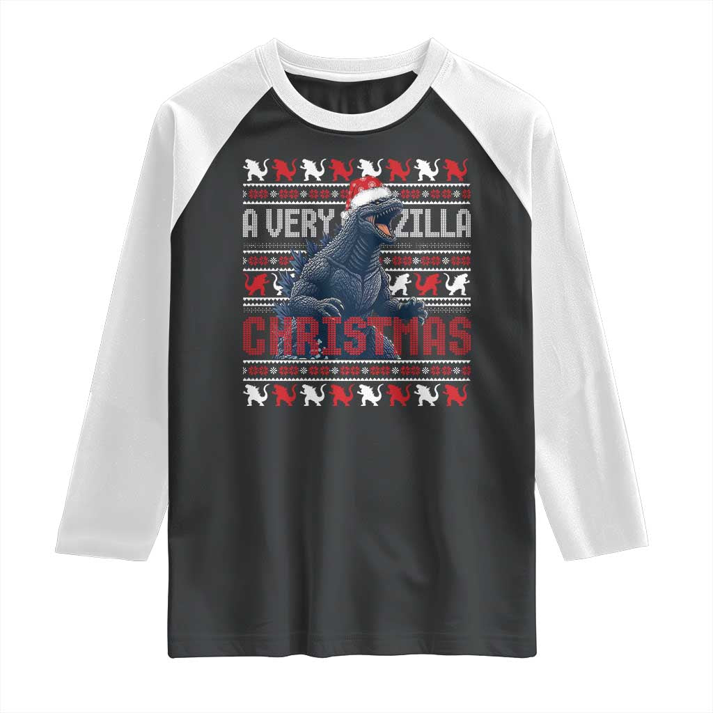 Funny Christmas Santa Godzilla Raglan Shirt A Very Godzilla Xmas Japanese Monster - Wonder Print Shop