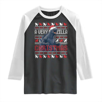 Funny Christmas Santa Godzilla Raglan Shirt A Very Godzilla Xmas Japanese Monster - Wonder Print Shop
