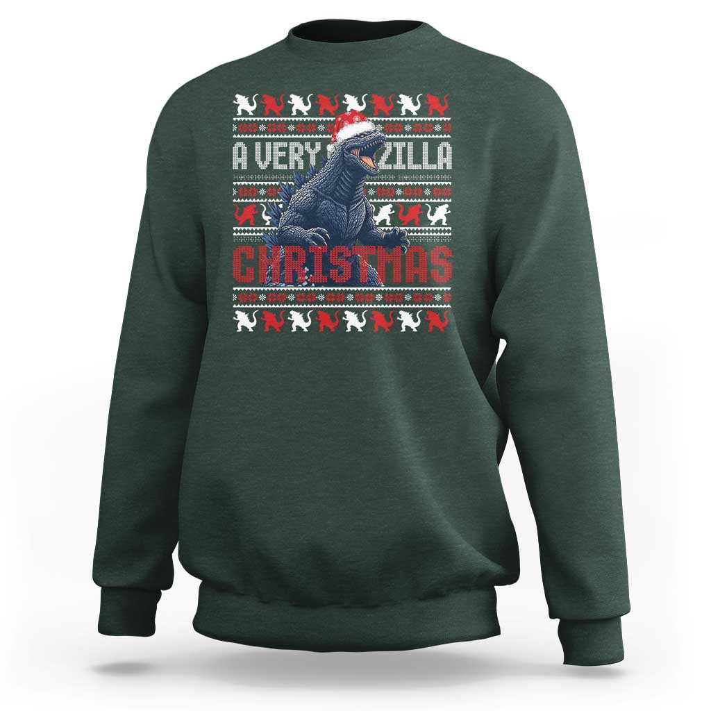 Funny Christmas Santa Godzilla Sweatshirt A Very Godzilla Xmas Japanese Monster - Wonder Print Shop