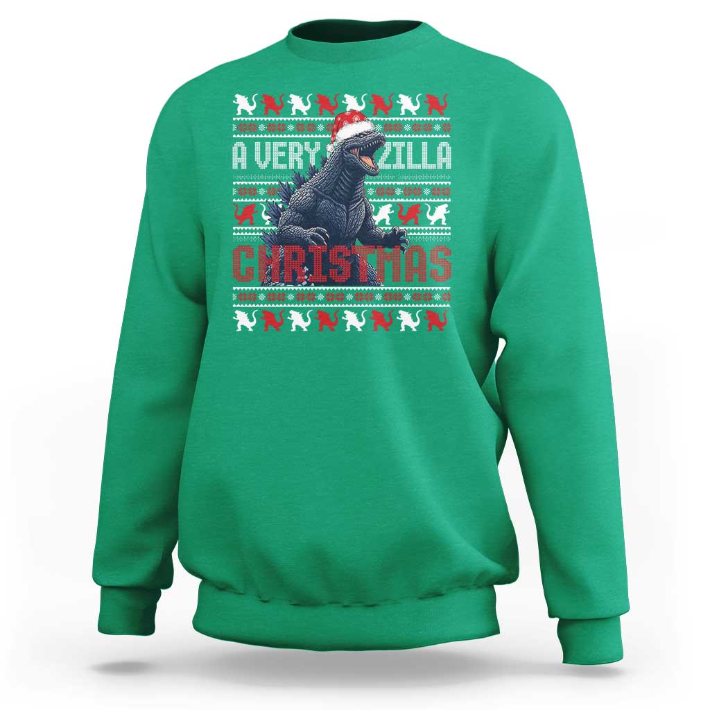 Funny Christmas Santa Godzilla Sweatshirt A Very Godzilla Xmas Japanese Monster - Wonder Print Shop