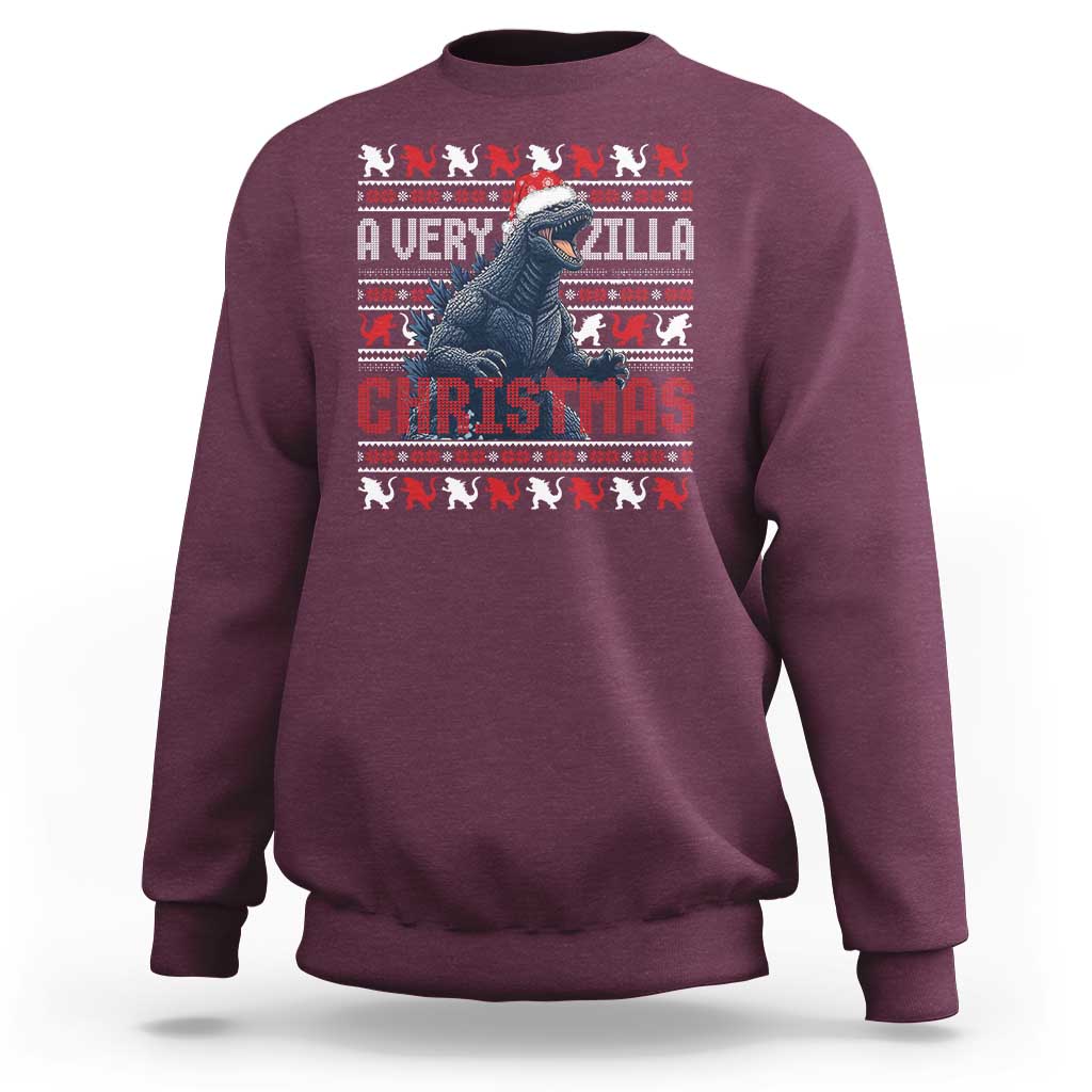 Funny Christmas Santa Godzilla Sweatshirt A Very Godzilla Xmas Japanese Monster - Wonder Print Shop