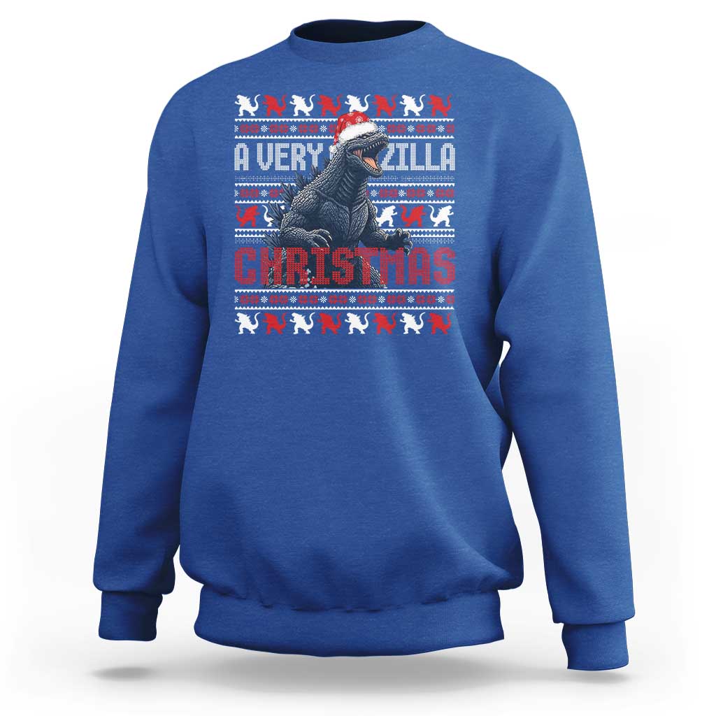Funny Christmas Santa Godzilla Sweatshirt A Very Godzilla Xmas Japanese Monster - Wonder Print Shop