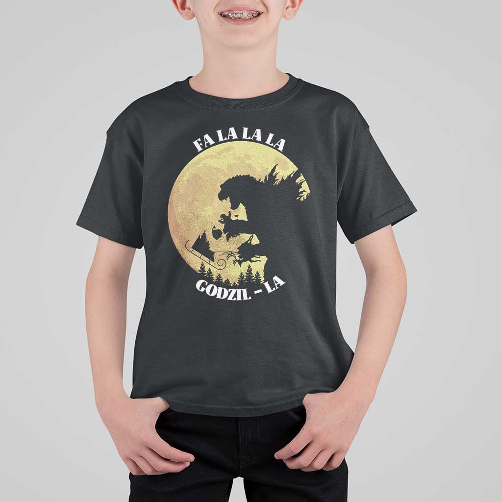 Funny Christmas Godzilla T Shirt For Kid Falalala Godzil La Santa Reindeers Xmas Japanese Monster - Wonder Print Shop