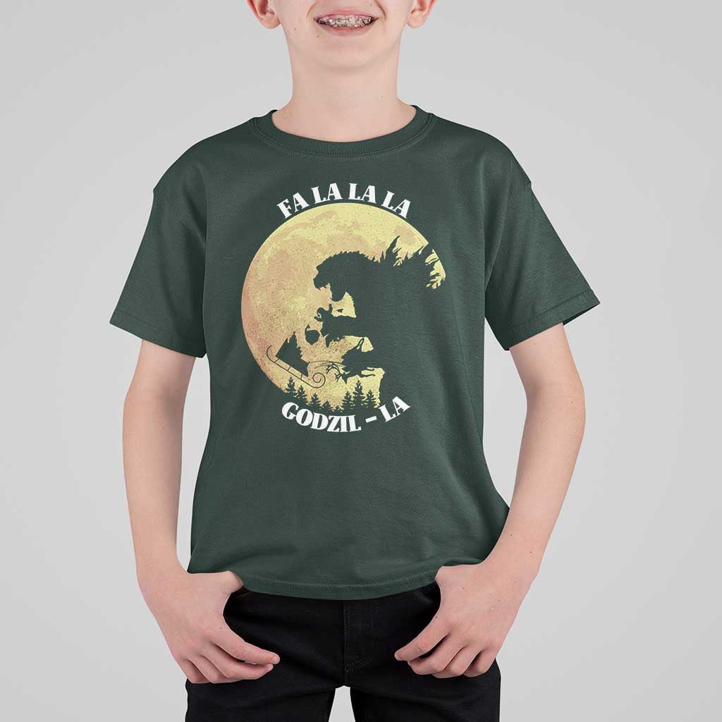 Funny Christmas Godzilla T Shirt For Kid Falalala Godzil La Santa Reindeers Xmas Japanese Monster - Wonder Print Shop