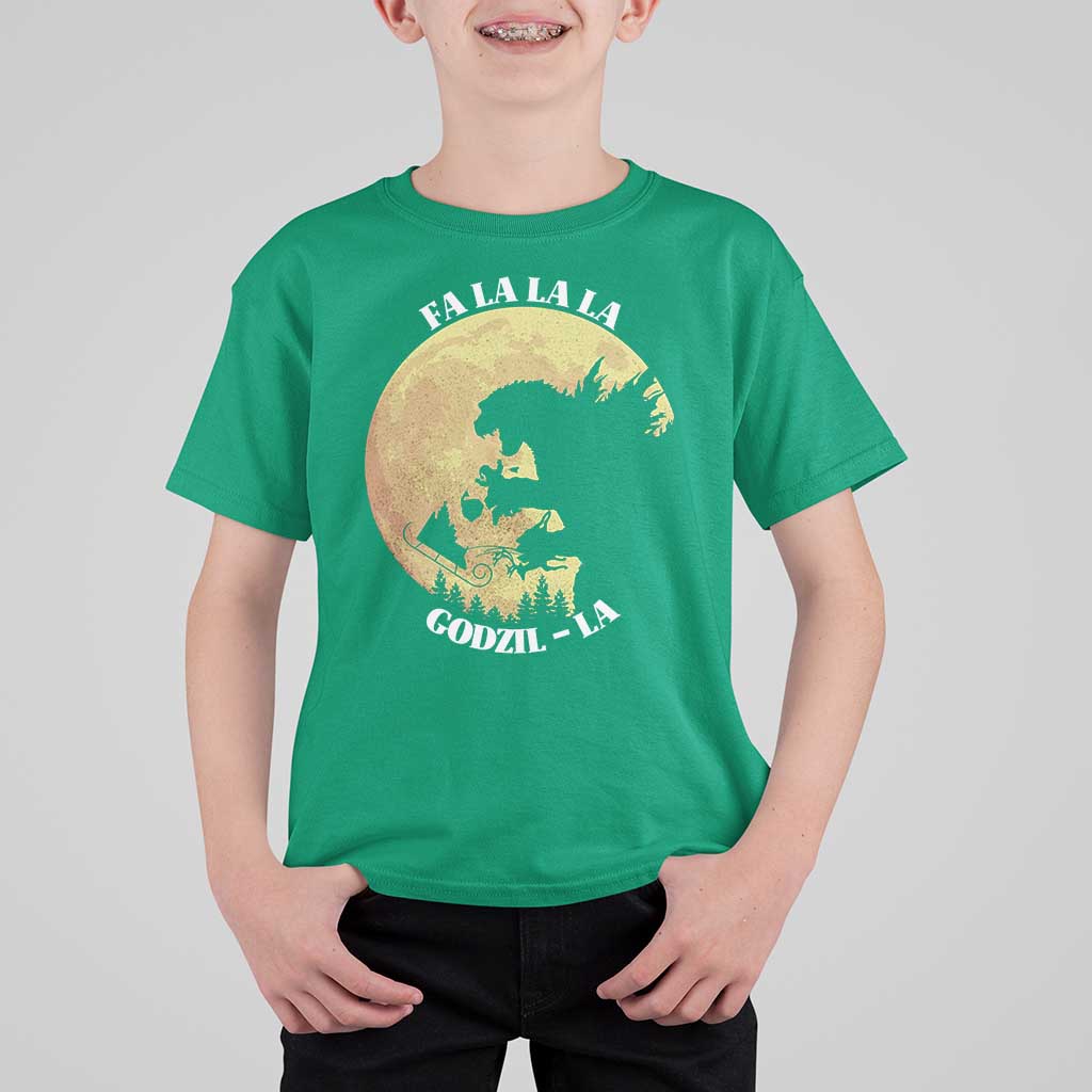 Funny Christmas Godzilla T Shirt For Kid Falalala Godzil La Santa Reindeers Xmas Japanese Monster - Wonder Print Shop