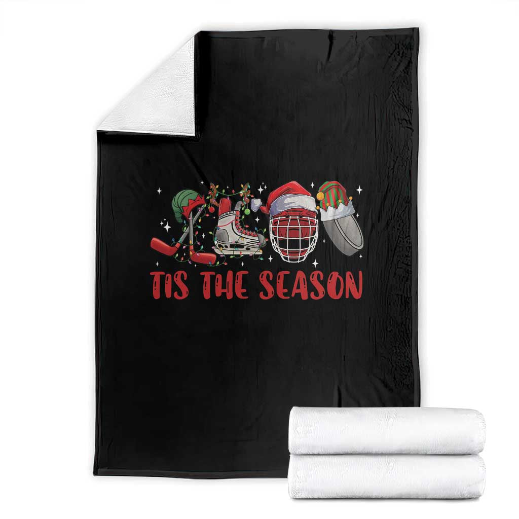 Funny Christmas Ice Hockey Throw Blanket Tis The Season Santa Elf Hat Hockey Equipment - Wonder Print Shop
