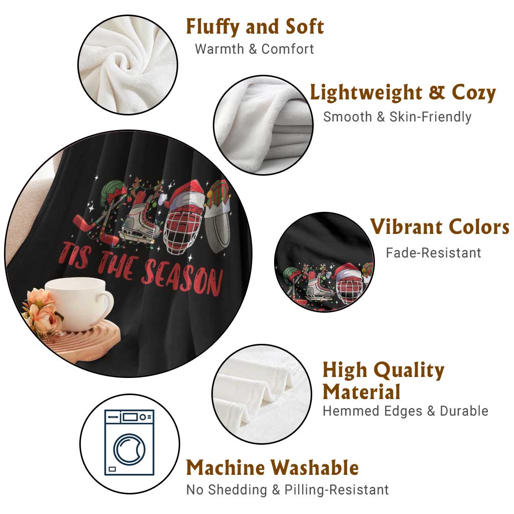 Funny Christmas Ice Hockey Throw Blanket Tis The Season Santa Elf Hat Hockey Equipment - Wonder Print Shop