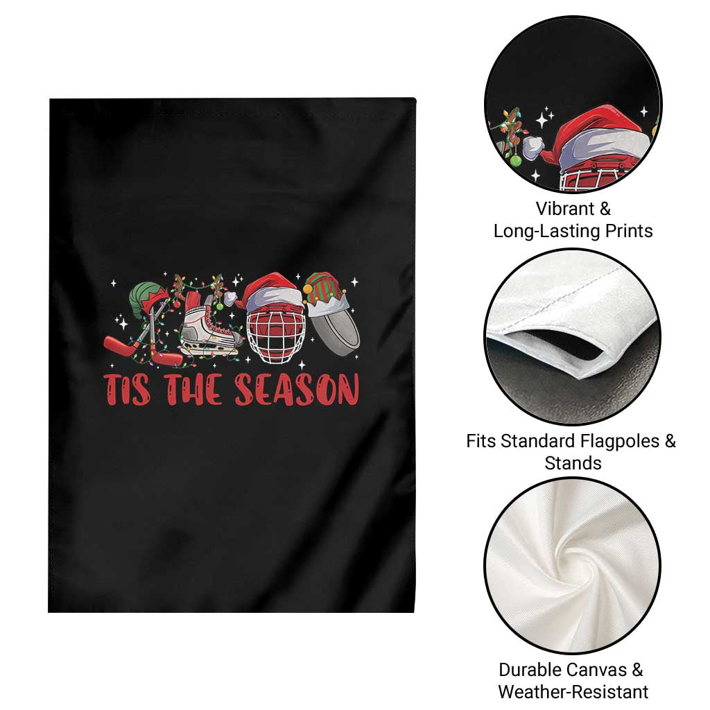 Funny Christmas Ice Hockey Garden Flag Tis The Season Santa Elf Hat Hockey Equipment - Wonder Print Shop