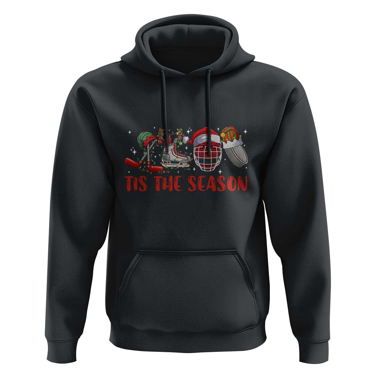 Funny Christmas Ice Hockey Hoodie Tis The Season Santa Elf Hat Hockey Equipment