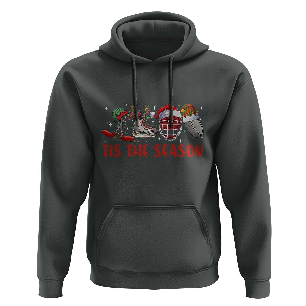 Funny Christmas Ice Hockey Hoodie Tis The Season Santa Elf Hat Hockey Equipment