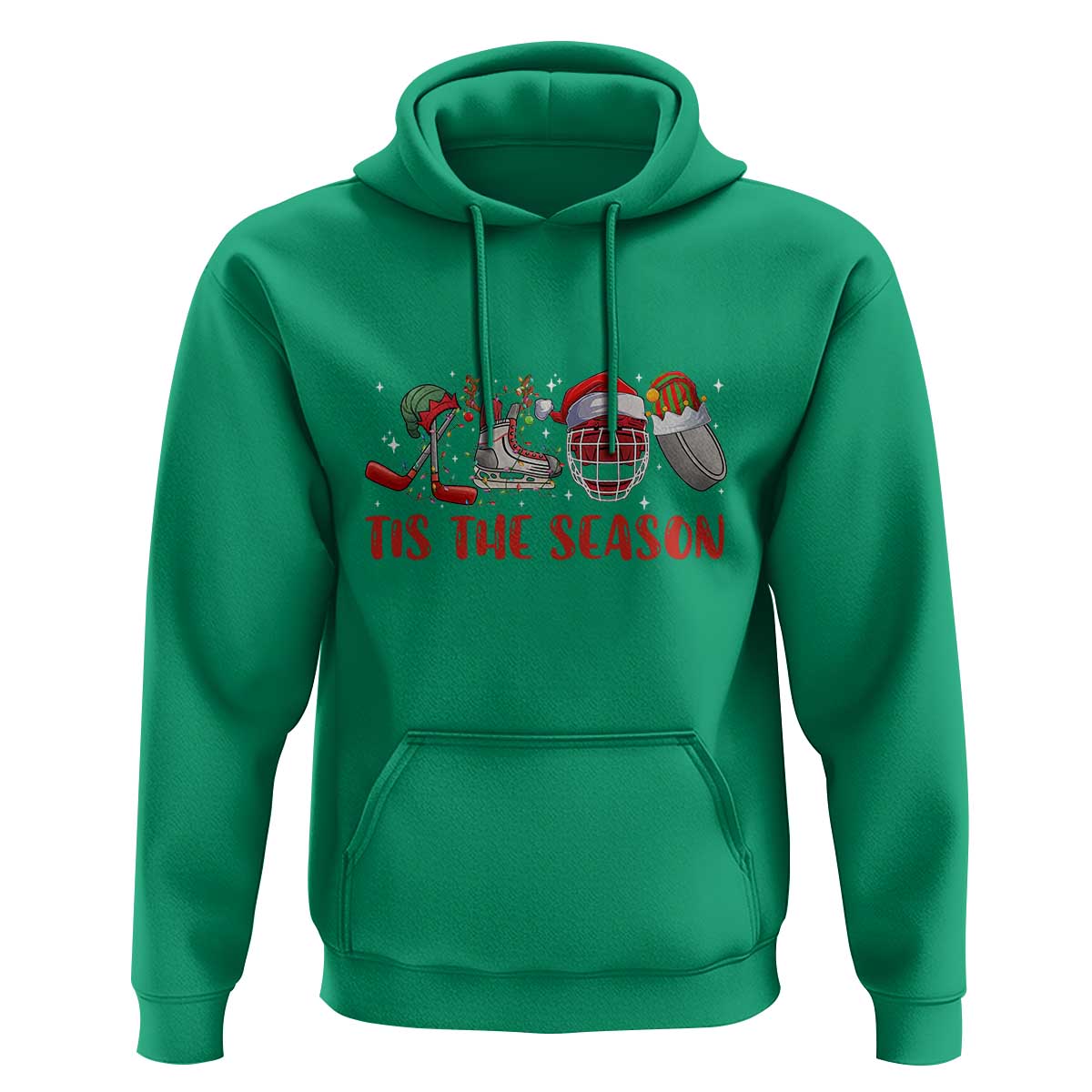 Funny Christmas Ice Hockey Hoodie Tis The Season Santa Elf Hat Hockey Equipment