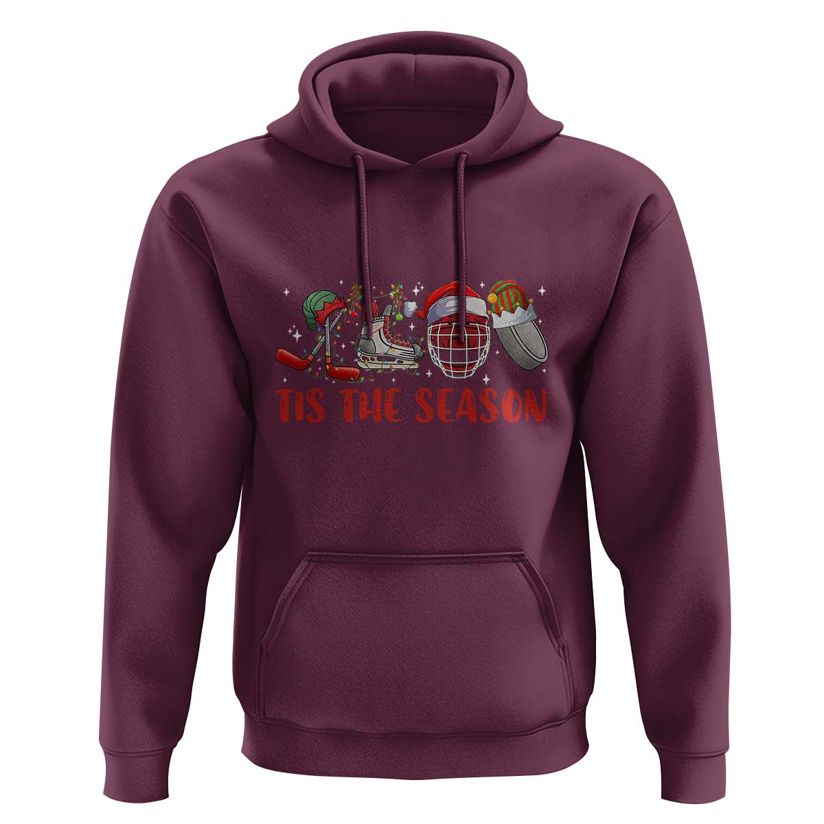 Funny Christmas Ice Hockey Hoodie Tis The Season Santa Elf Hat Hockey Equipment