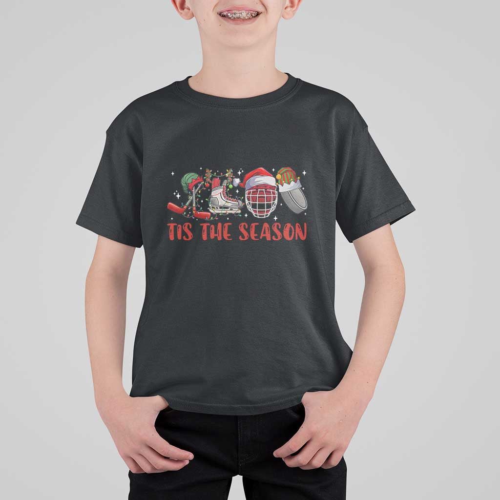 Funny Christmas Ice Hockey T Shirt For Kid Tis The Season Santa Elf Hat Hockey Equipment - Wonder Print Shop