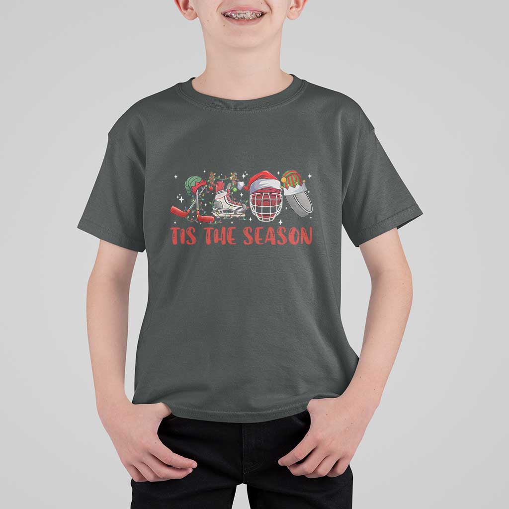 Funny Christmas Ice Hockey T Shirt For Kid Tis The Season Santa Elf Hat Hockey Equipment - Wonder Print Shop