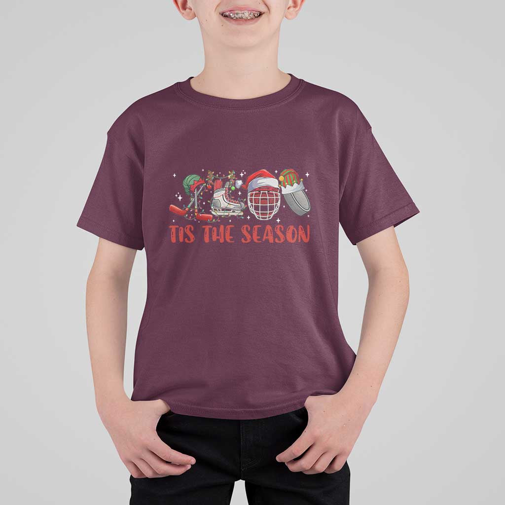 Funny Christmas Ice Hockey T Shirt For Kid Tis The Season Santa Elf Hat Hockey Equipment - Wonder Print Shop