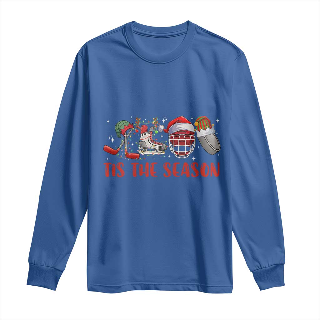 Funny Christmas Ice Hockey Long Sleeve Shirt Tis The Season Santa Elf Hat Hockey Equipment