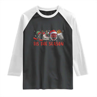 Funny Christmas Ice Hockey Raglan Shirt Tis The Season Santa Elf Hat Hockey Equipment - Wonder Print Shop