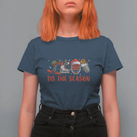 Funny Christmas Ice Hockey T Shirt For Women Tis The Season Santa Elf Hat Hockey Equipment - Wonder Print Shop
