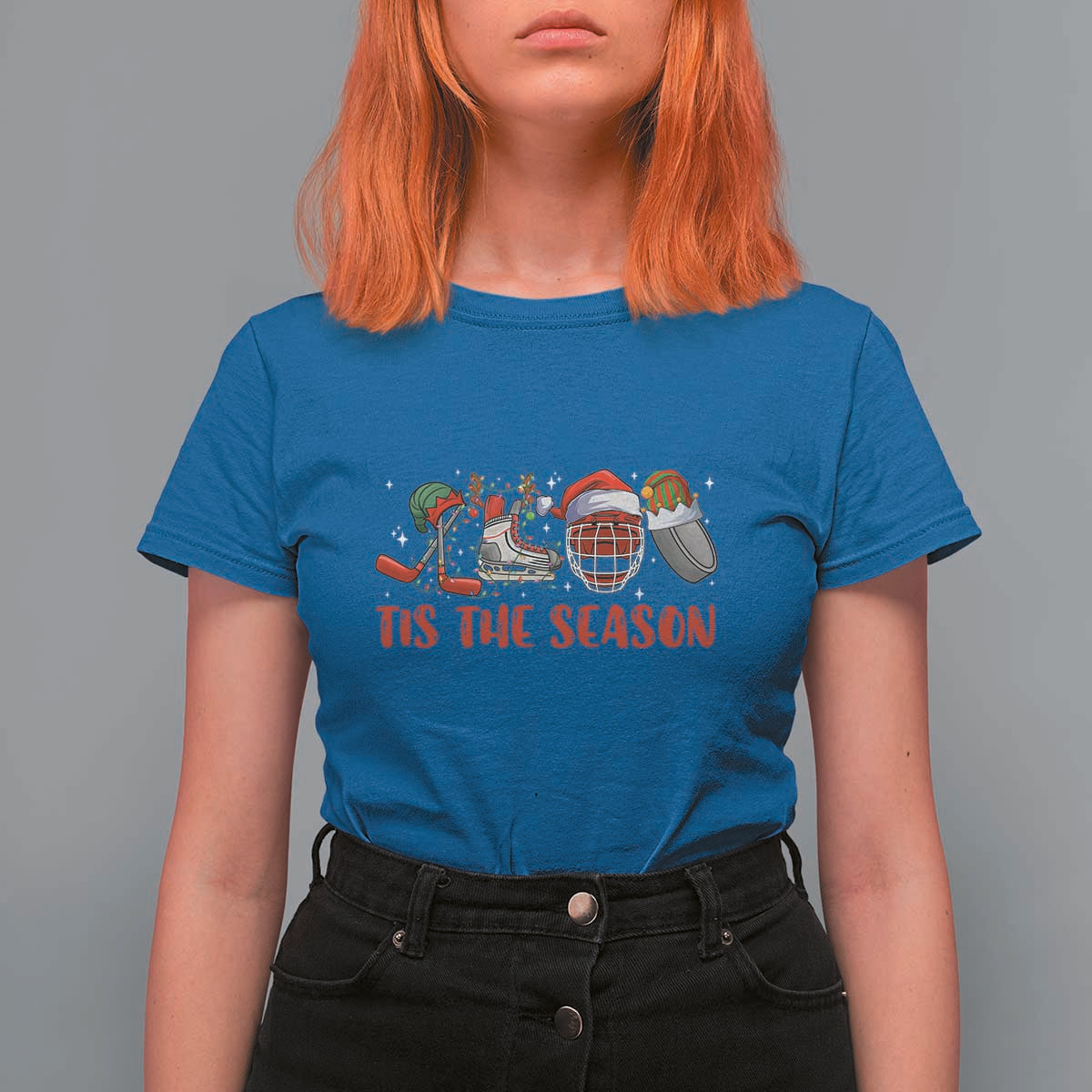 Funny Christmas Ice Hockey T Shirt For Women Tis The Season Santa Elf Hat Hockey Equipment - Wonder Print Shop