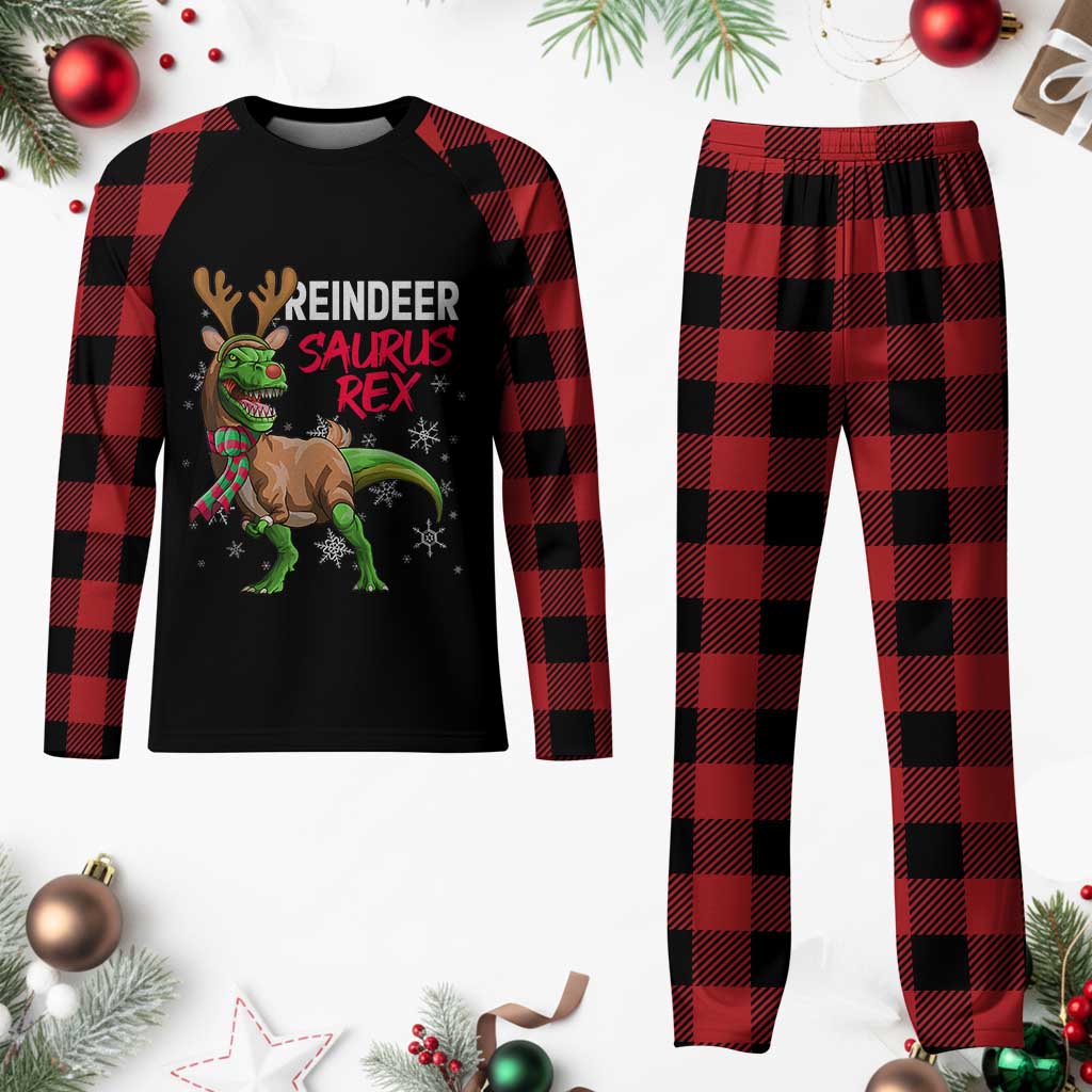 Funny Xmas Rex Dinosaur Plaid Pajama Set Reindeer Saurus Rex Xmas Dinosaur - Wonder Print Shop