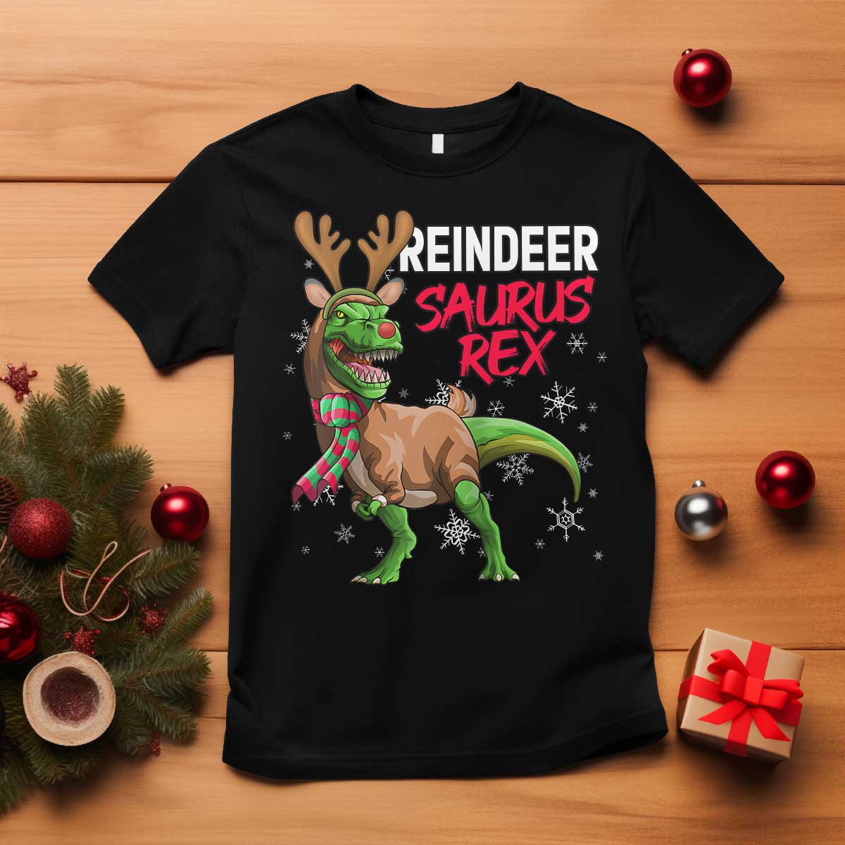 Funny Christmas Rex Dinosaur T Shirt Reindeer Saurus Rex Xmas Dinosaur - Wonder Print Shop