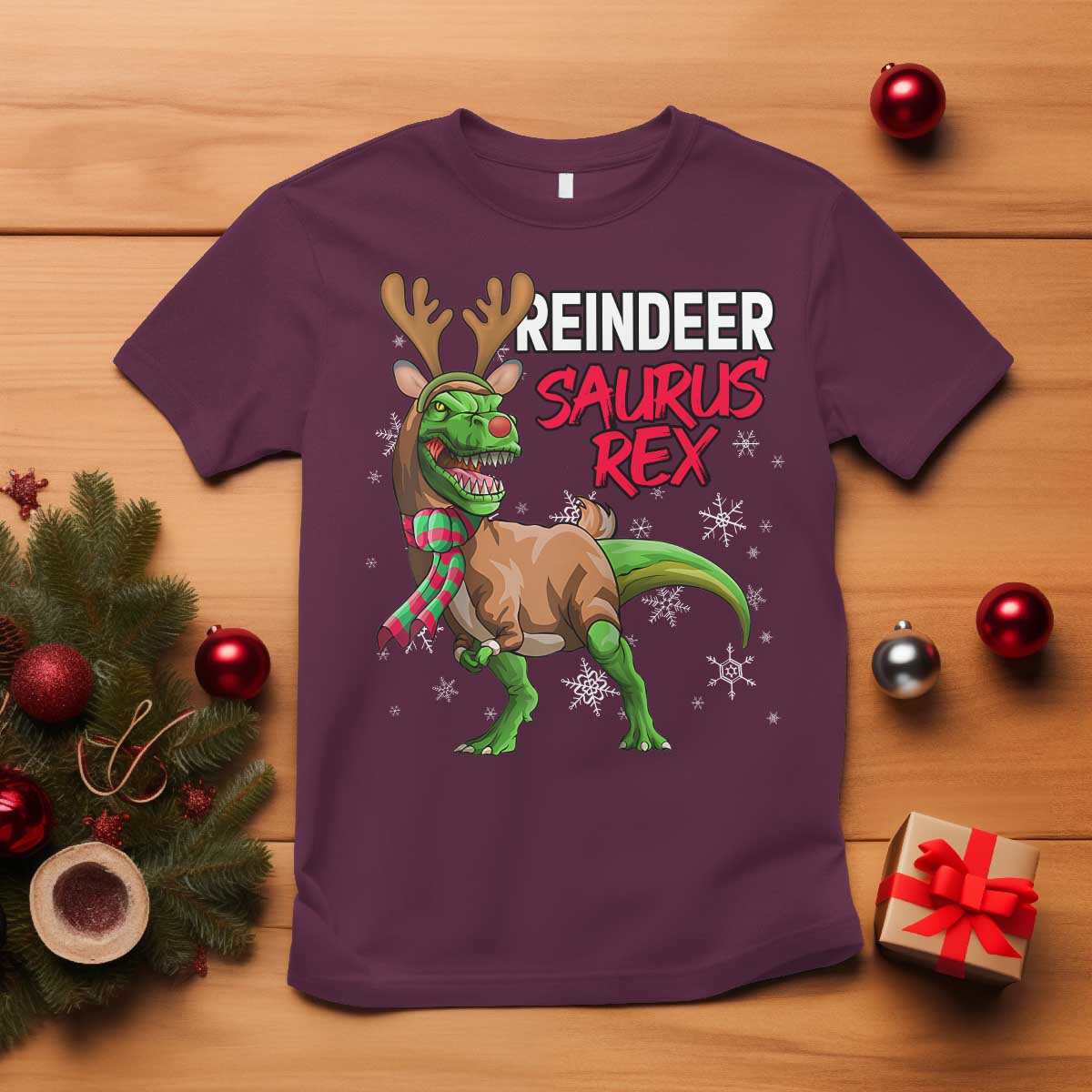Funny Christmas Rex Dinosaur T Shirt Reindeer Saurus Rex Xmas Dinosaur - Wonder Print Shop