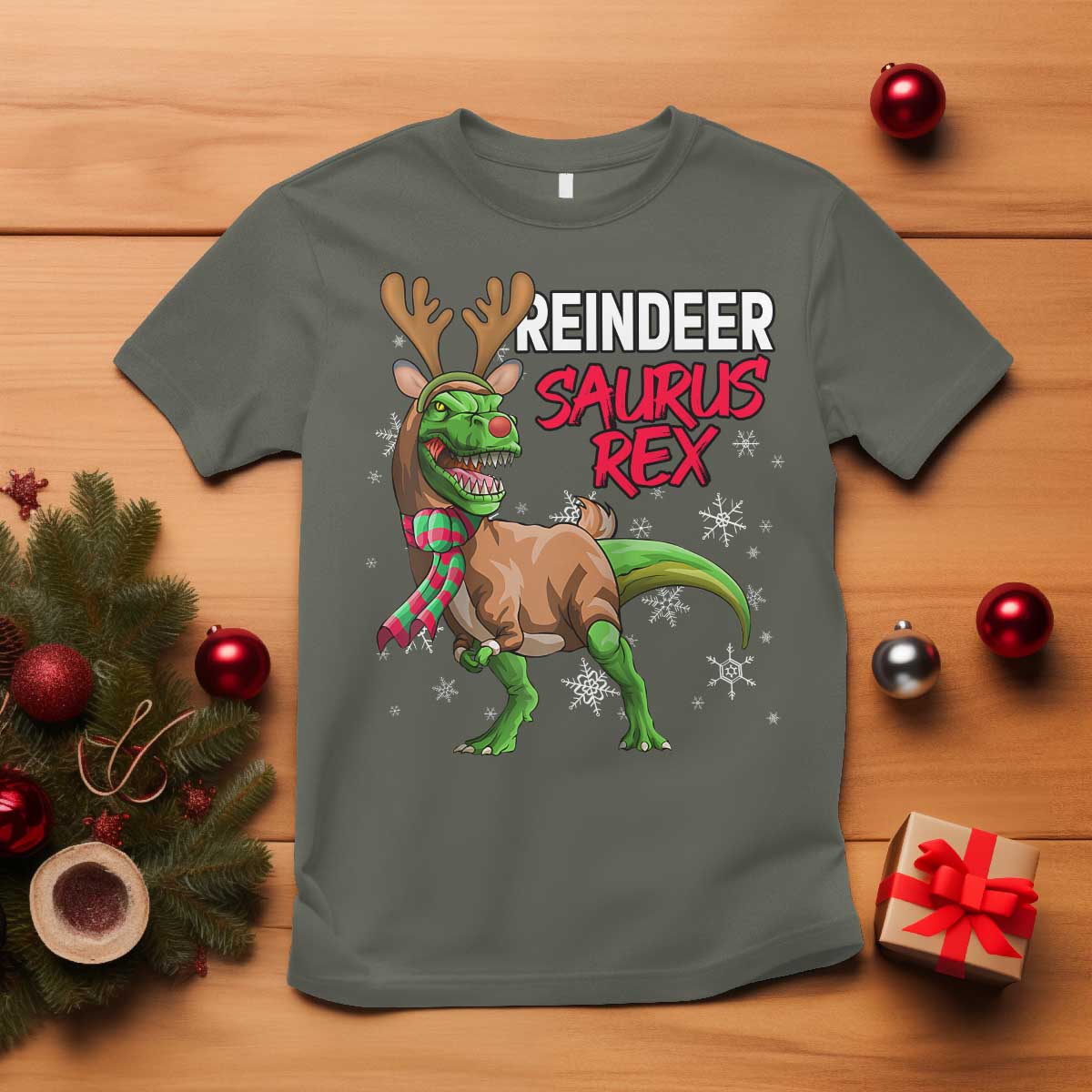 Funny Christmas Rex Dinosaur T Shirt Reindeer Saurus Rex Xmas Dinosaur - Wonder Print Shop
