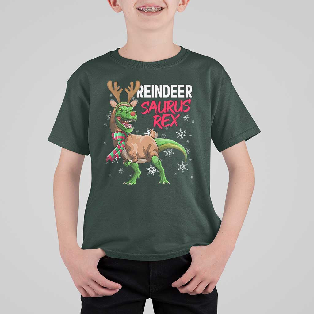 Funny Christmas Rex Dinosaur T Shirt For Kid Reindeer Saurus Rex Xmas Dinosaur - Wonder Print Shop