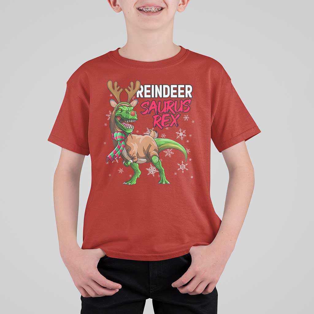 Funny Christmas Rex Dinosaur T Shirt For Kid Reindeer Saurus Rex Xmas Dinosaur - Wonder Print Shop